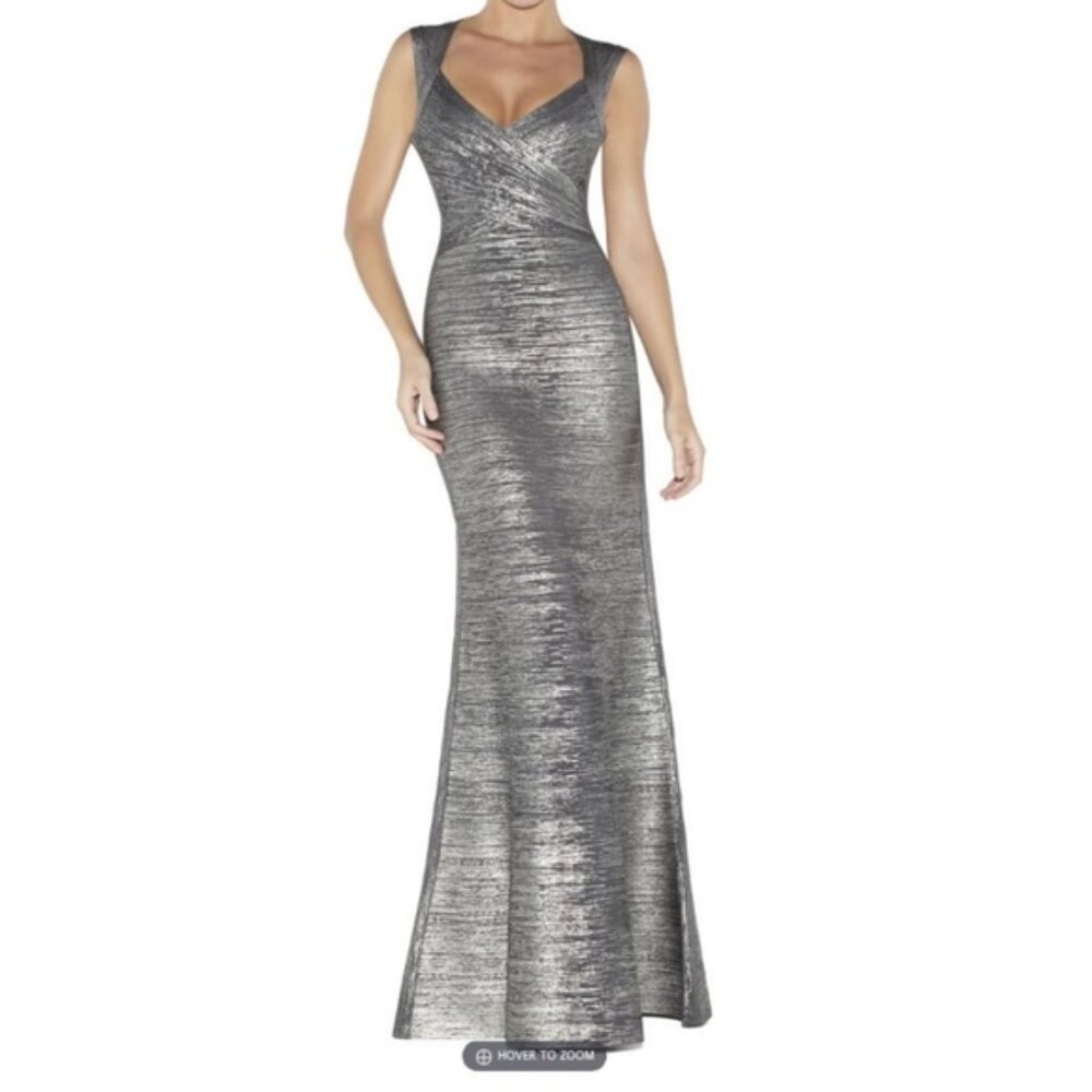 Herve Leger Camilla Metallic Stretch Bandage Mermaid Dress Gown M